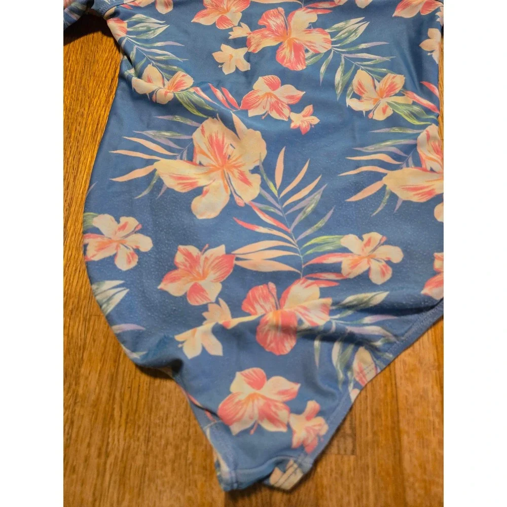 Wonder Nation Girl Med Tropical Floral Long Sleeve One Piece Rash Guard Swimsuit